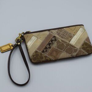 Coach Patchwork Wristlet in Brown and Tan